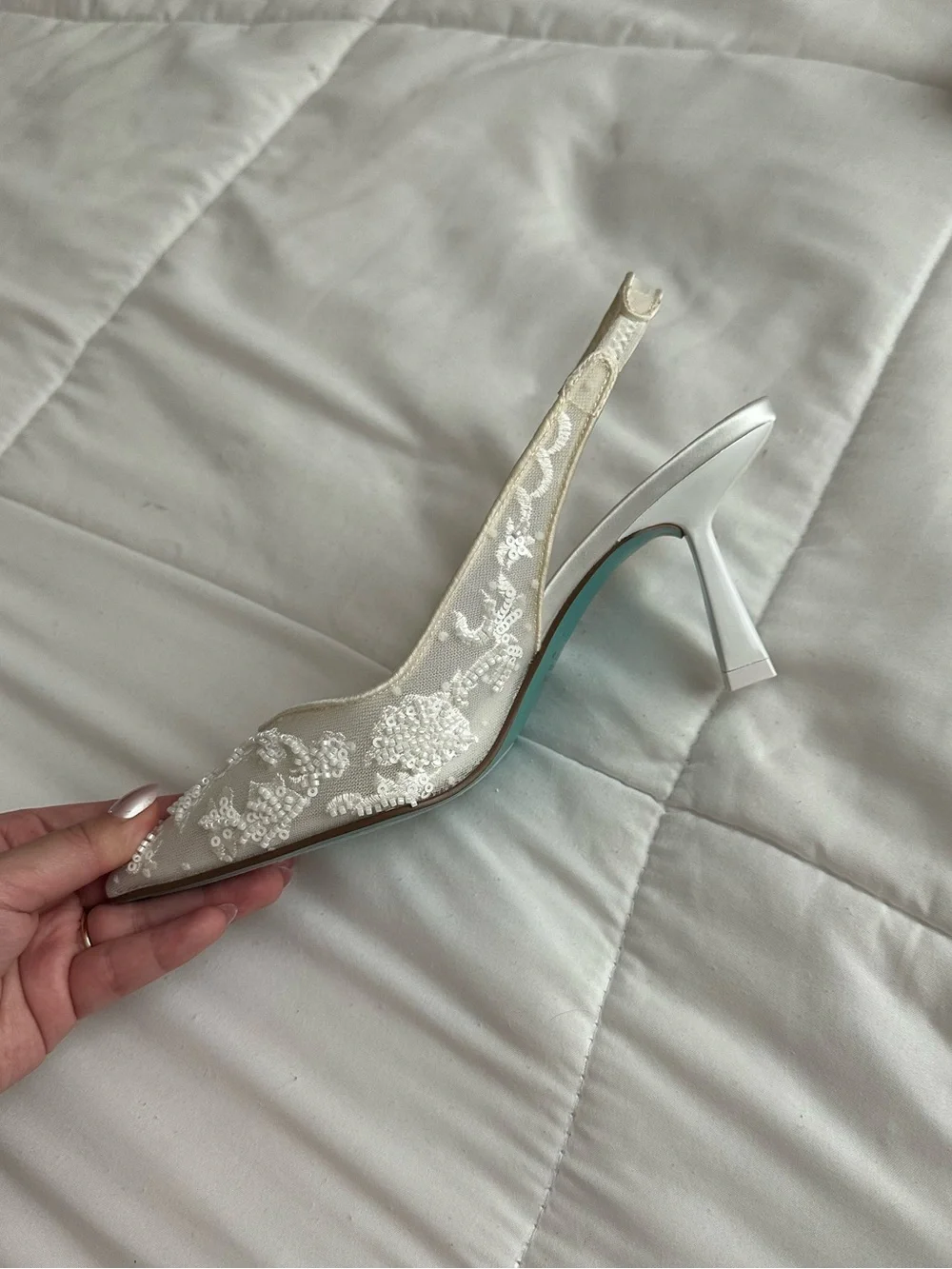 Betsey Johnson Ivory Beaded Pointed Slingback Heels - Picture 5 of 7